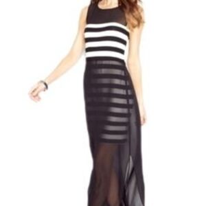 Black and White Striped Sleeveless Maxi Dress